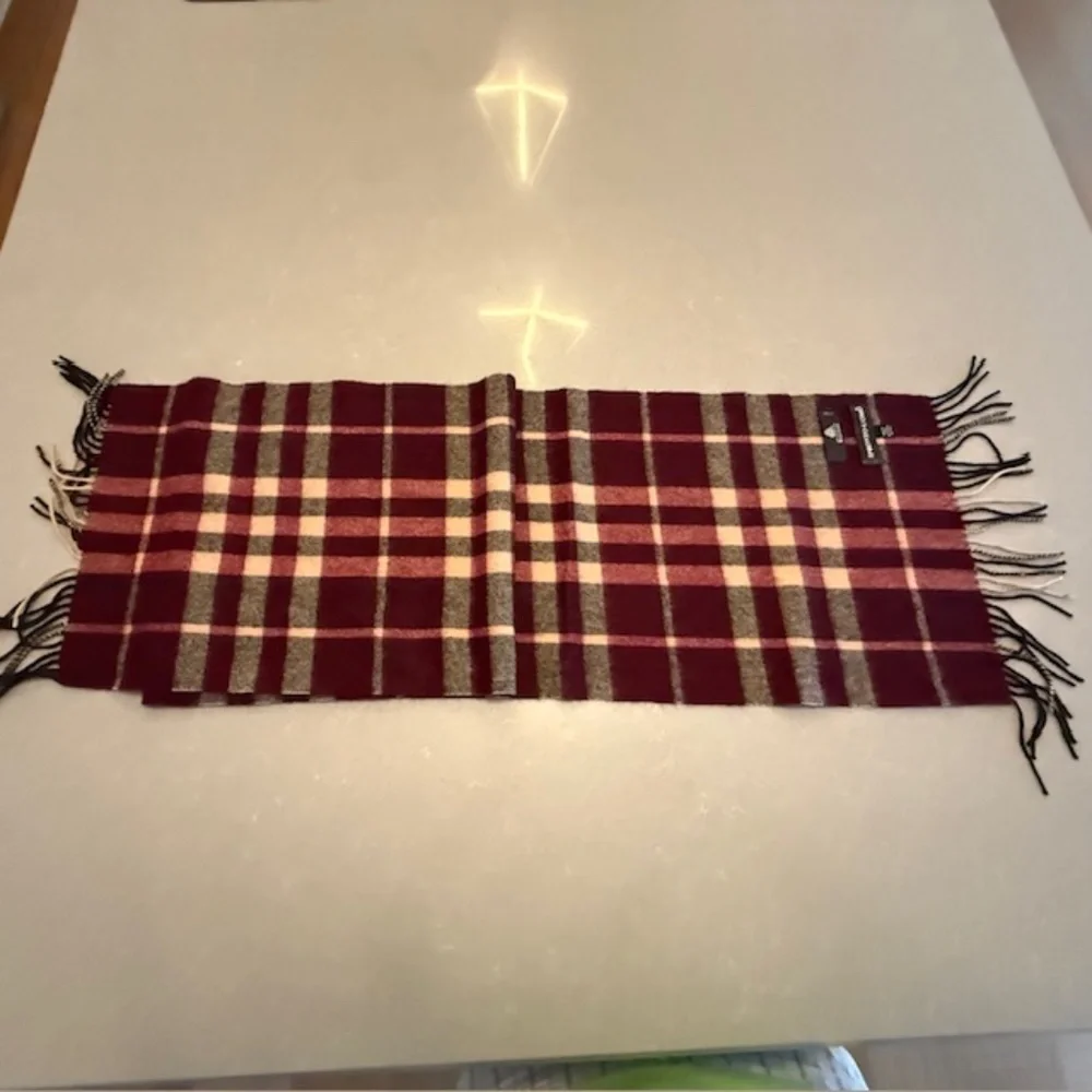 Pronto Uomo Plaid 100% Pure Wool Maroon & Tan Check Scarf Men Dry Cleaned